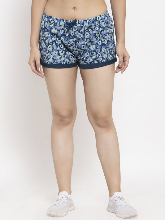 Wolfpack Women Blue Printed Shorts Wolfpack