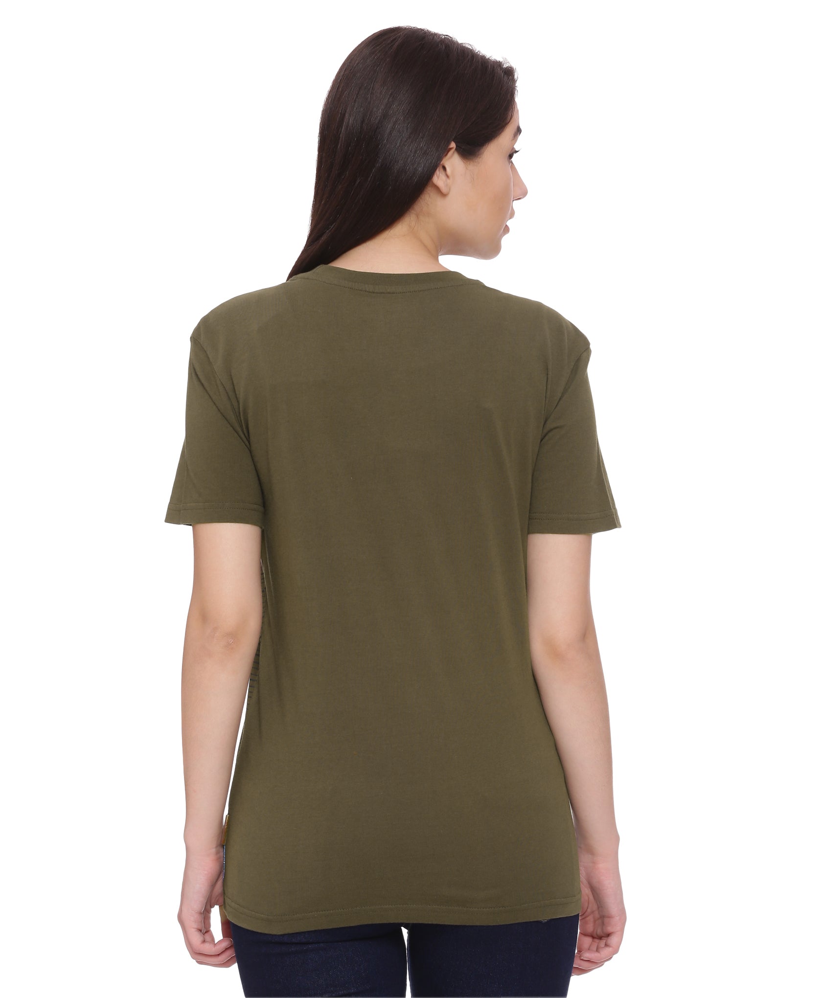 Wolfpack Single Step Army Green Printed Women T-Shirt