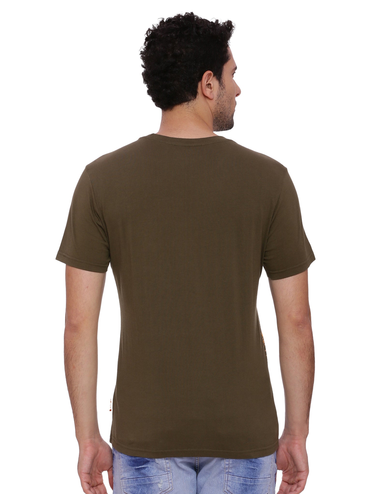 Single Step Army Green Printed Men T-Shirt