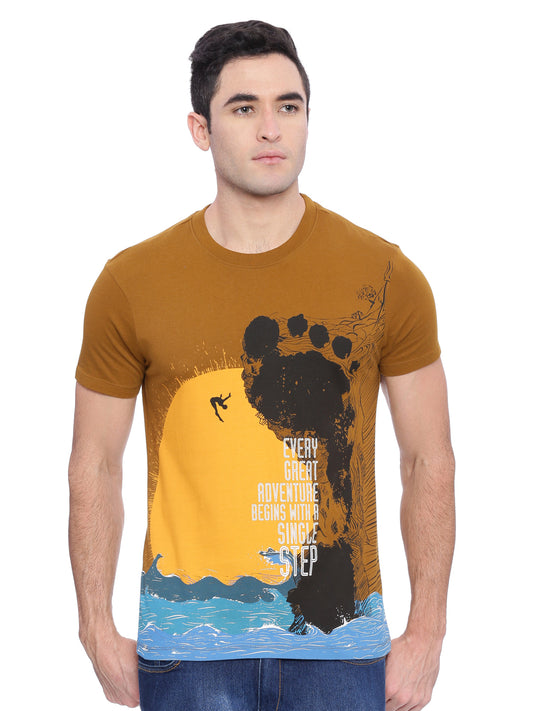 Wolfpack Men Brown Printed T-Shirt Wolfpack