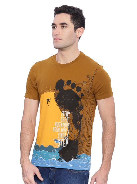 Wolfpack Men Brown Printed T-Shirt Wolfpack