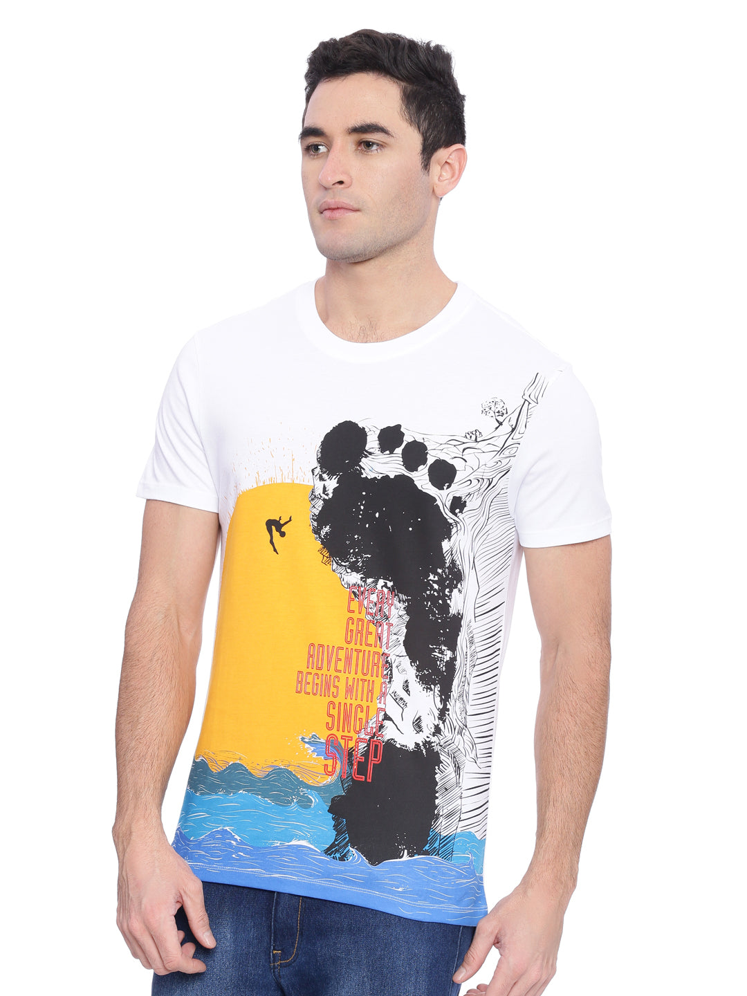 Wolfpack Men Single Step White Printed T-Shirt Wolfpack