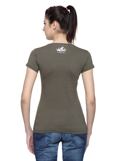 Wolfpack Spotted Army Green Printed Women T-Shirt