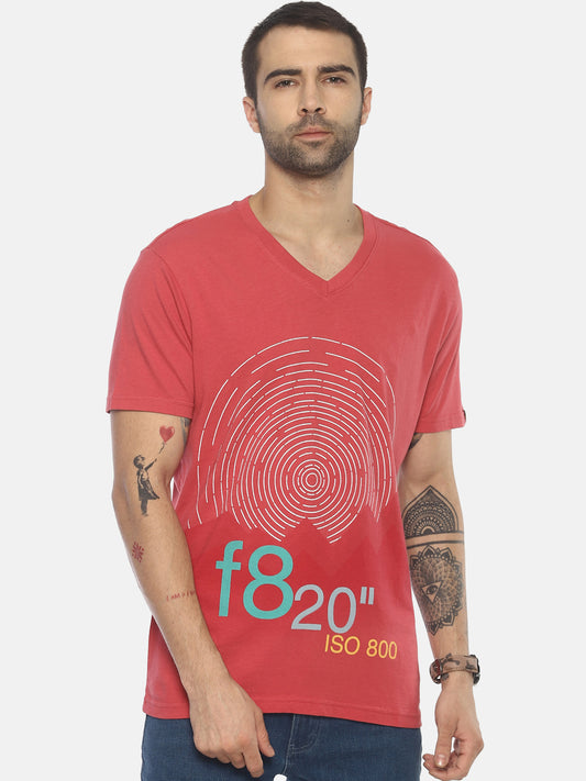 Wolfpack Men Dark Pink V Neck Printed T-Shirt Wolfpack