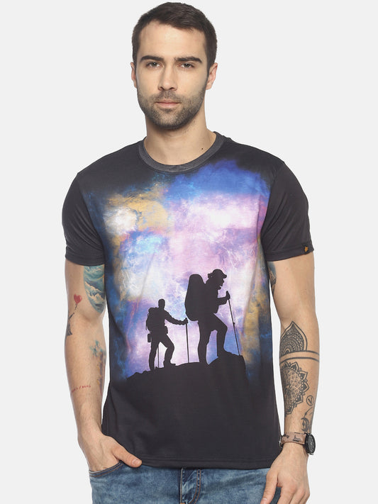 Wolfpack Men Black Polyester Printed T-Shirt Wolfpack