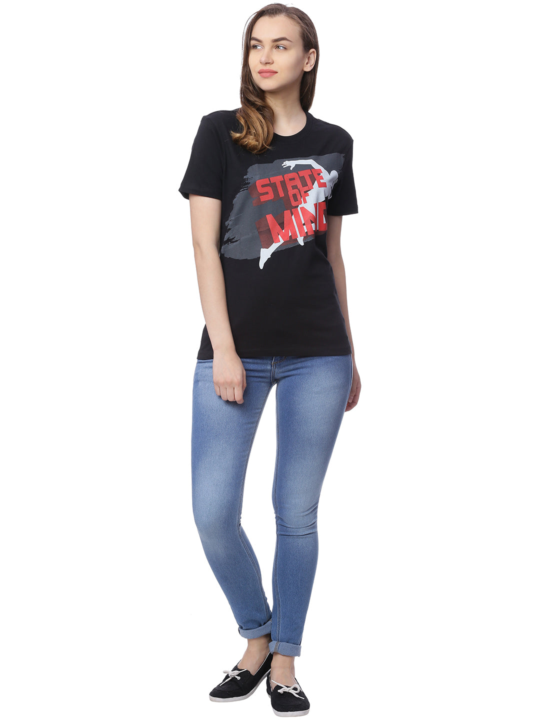 Wolfpack State Of Mind Black Printed Women T-Shirt