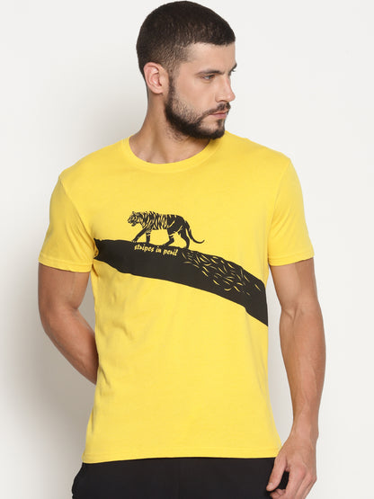 Wolfpack Men Stripes In Peril Yellow Printed T-Shirt Wolfpack
