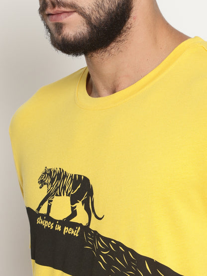 Wolfpack Men Stripes In Peril Yellow Printed T-Shirt Wolfpack