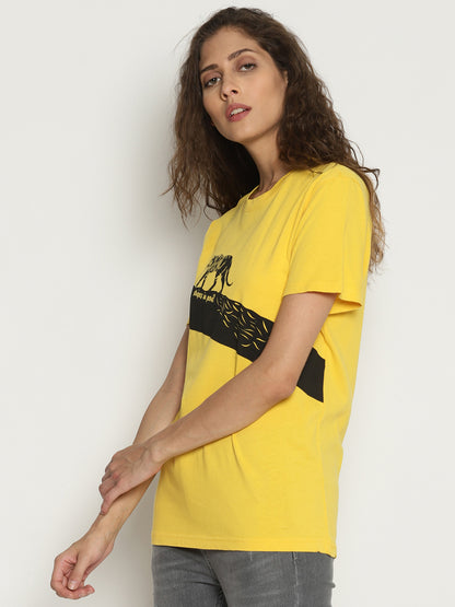 Wolfpack Stripes In Peril Yellow Printed Women T-Shirt