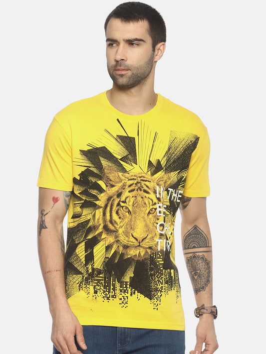 Wolfpack Men Tiger 3D Yellow Printed T-Shirt Wolfpack