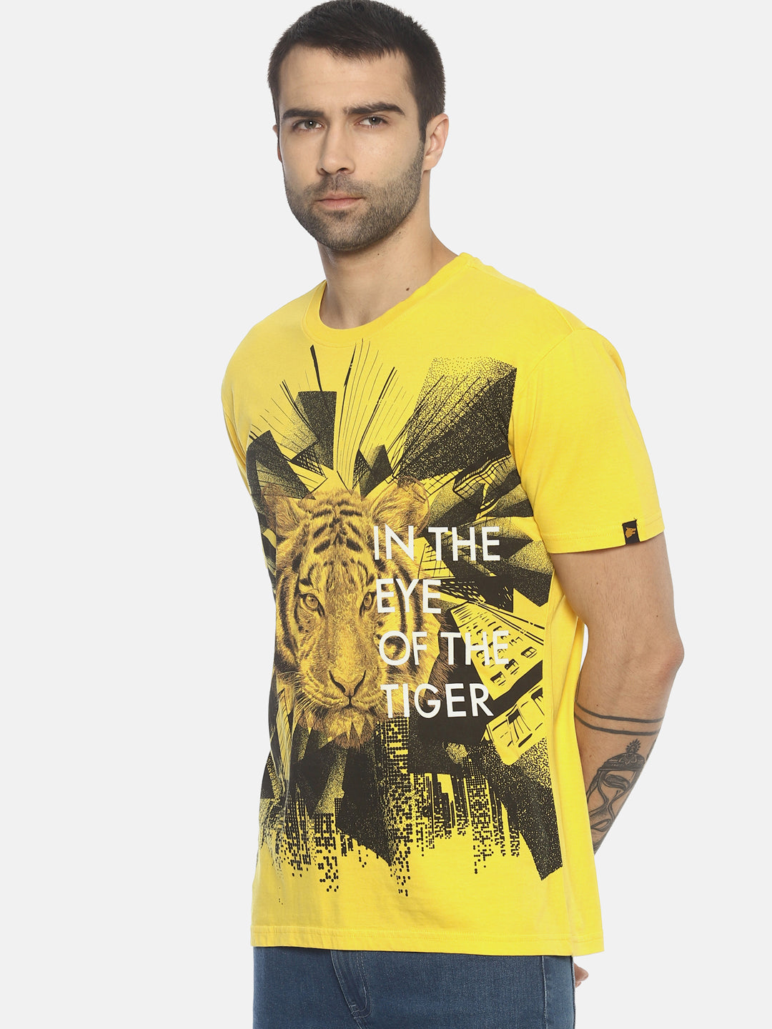 Wolfpack Men Tiger 3D Yellow Printed T-Shirt Wolfpack