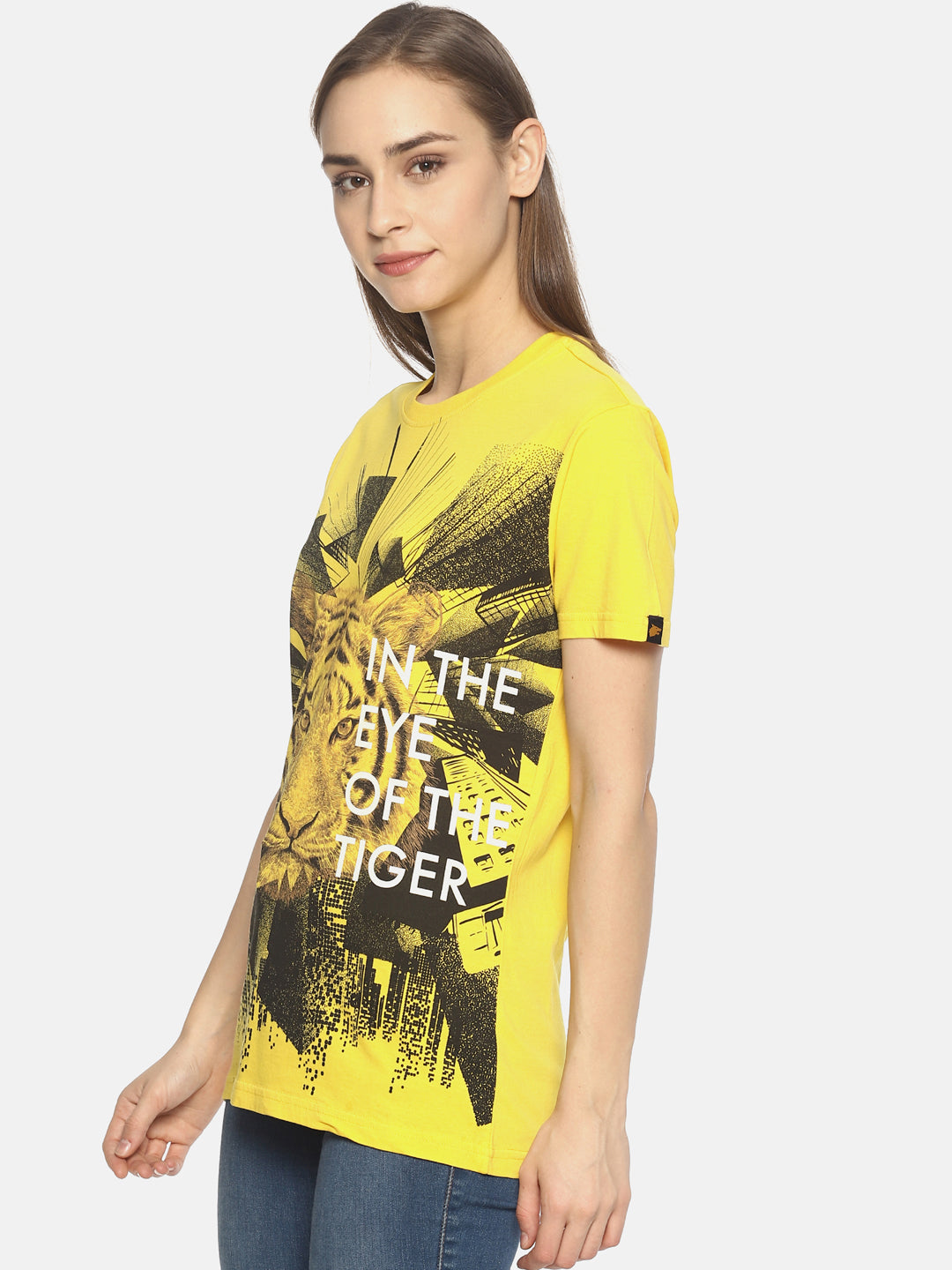 Wolfpack Tiger 3D Yellow Printed Women T-Shirt Wolfpack