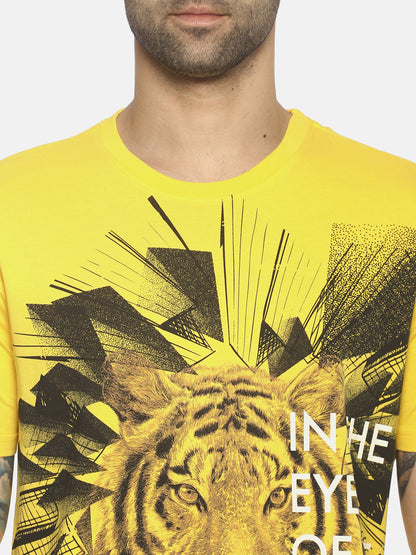 Wolfpack Men Tiger 3D Yellow Printed T-Shirt Wolfpack