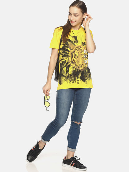 Wolfpack Tiger 3D Yellow Printed Women T-Shirt Wolfpack