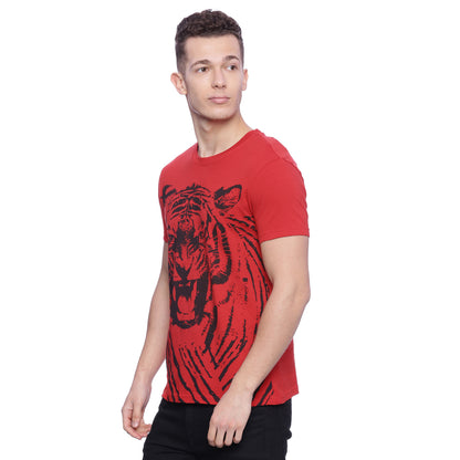 Tiger Graphic Red Printed Men T-Shirt Wolfpack