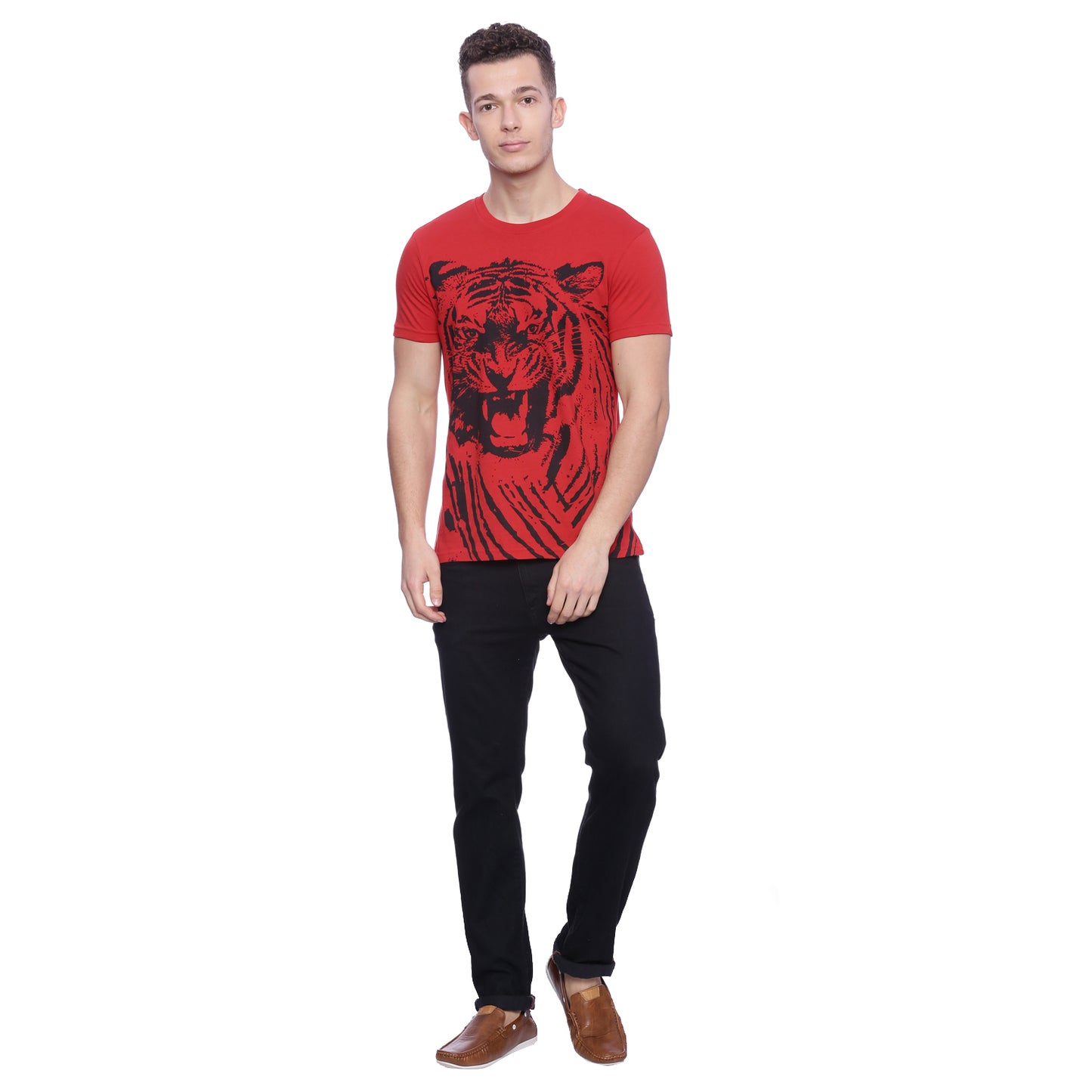 Tiger Graphic Red Printed Men T-Shirt Wolfpack