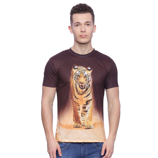 Tiger Head Brown Polyester Printed Men T-Shirt Wolfpack