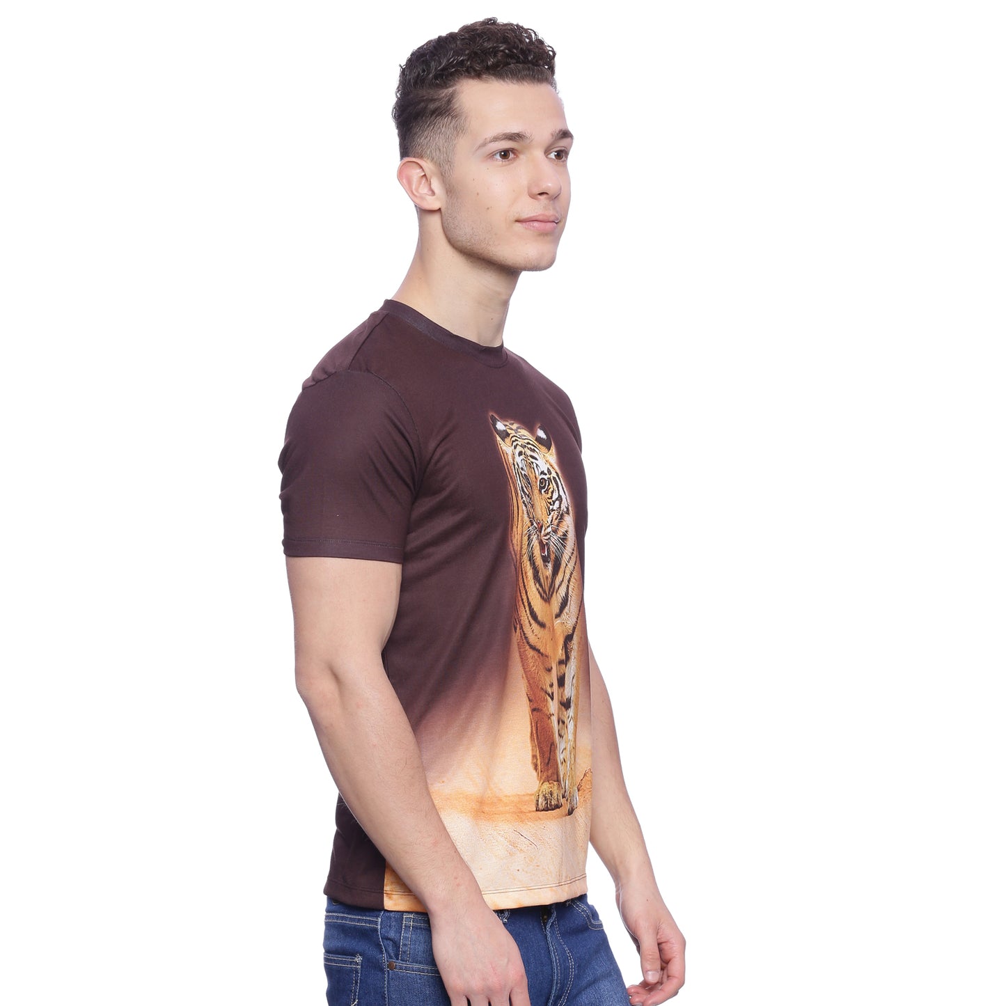 Tiger Head Brown Polyester Printed Men T-Shirt Wolfpack