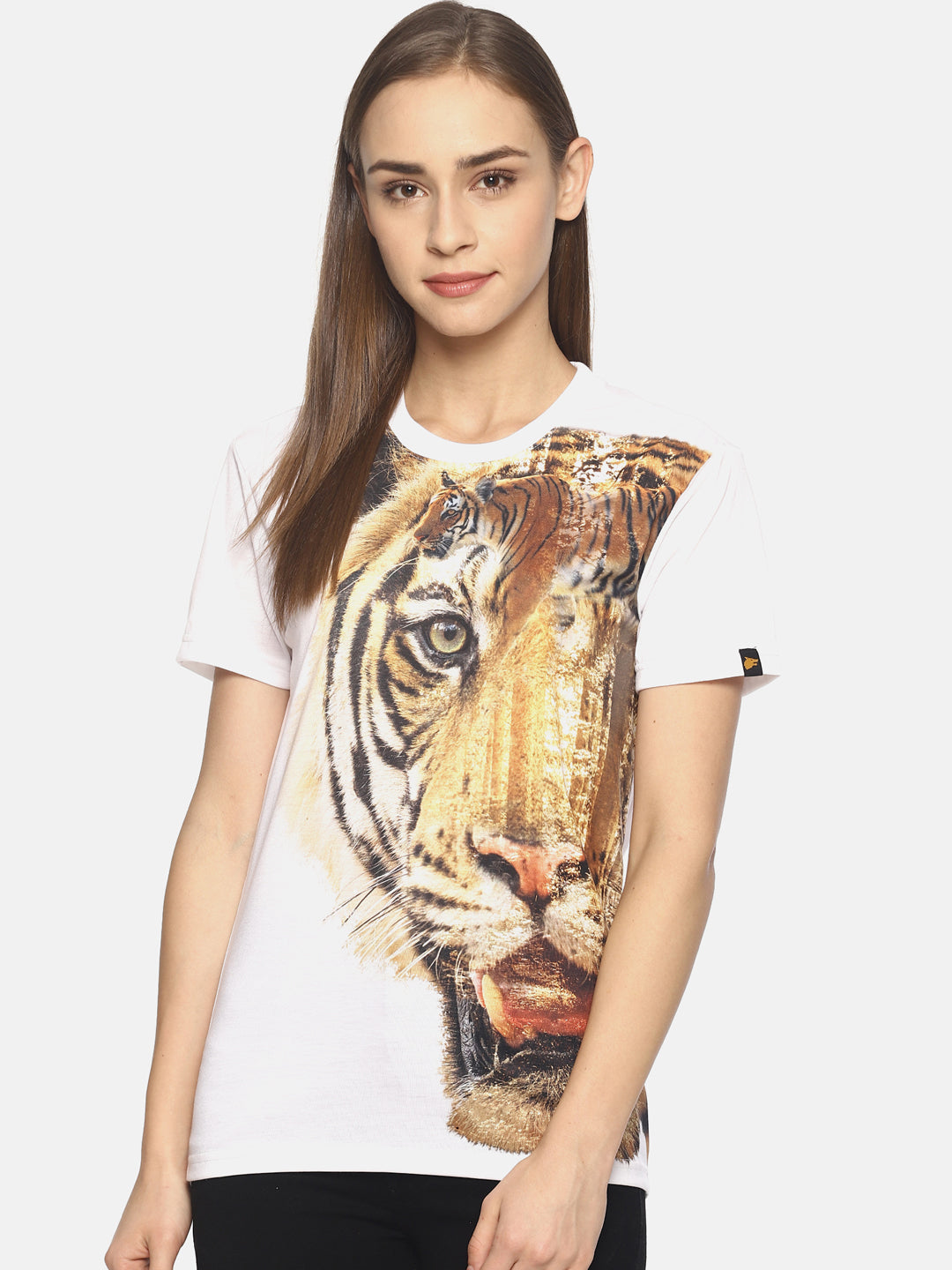 Wolfpack Tiger Side White Printed Women T-Shirt Wolfpack
