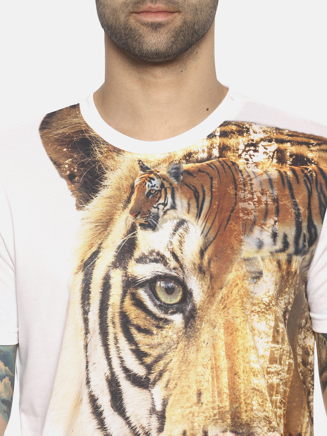 Tiger Side White Polyester Printed Men T-Shirt Wolfpack