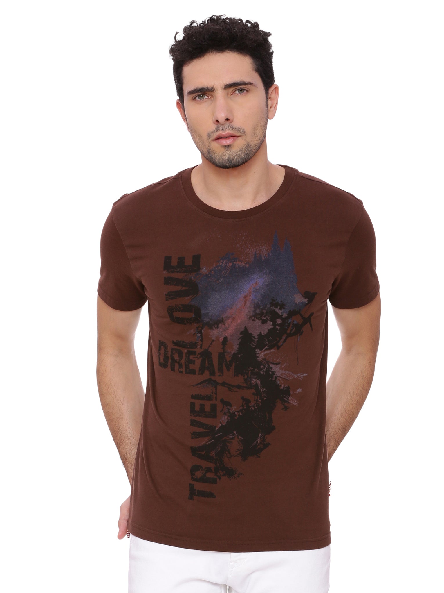 Travel Dream Chocolate Brown Printed Men T-Shirt