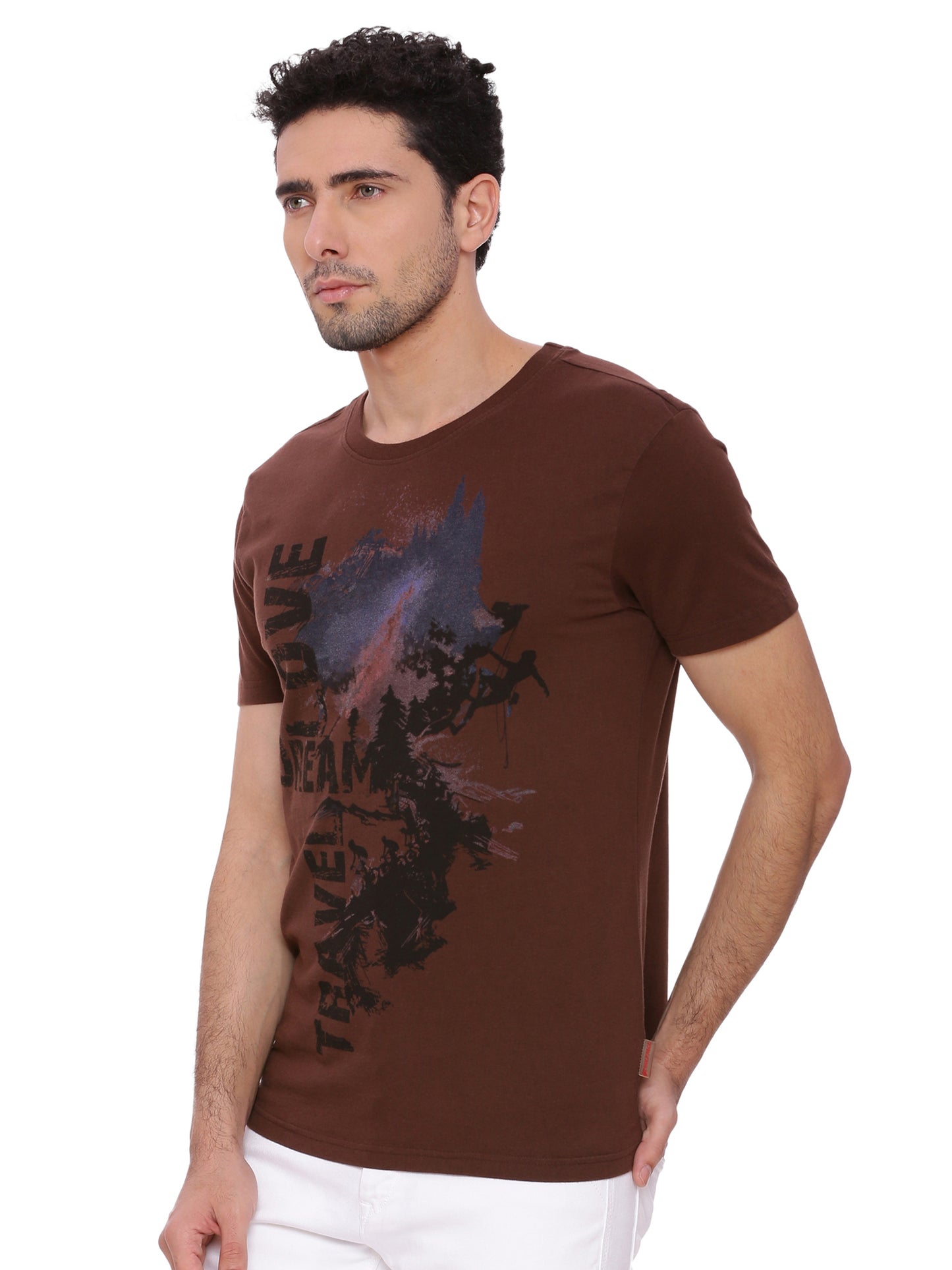 Travel Dream Chocolate Brown Printed Men T-Shirt