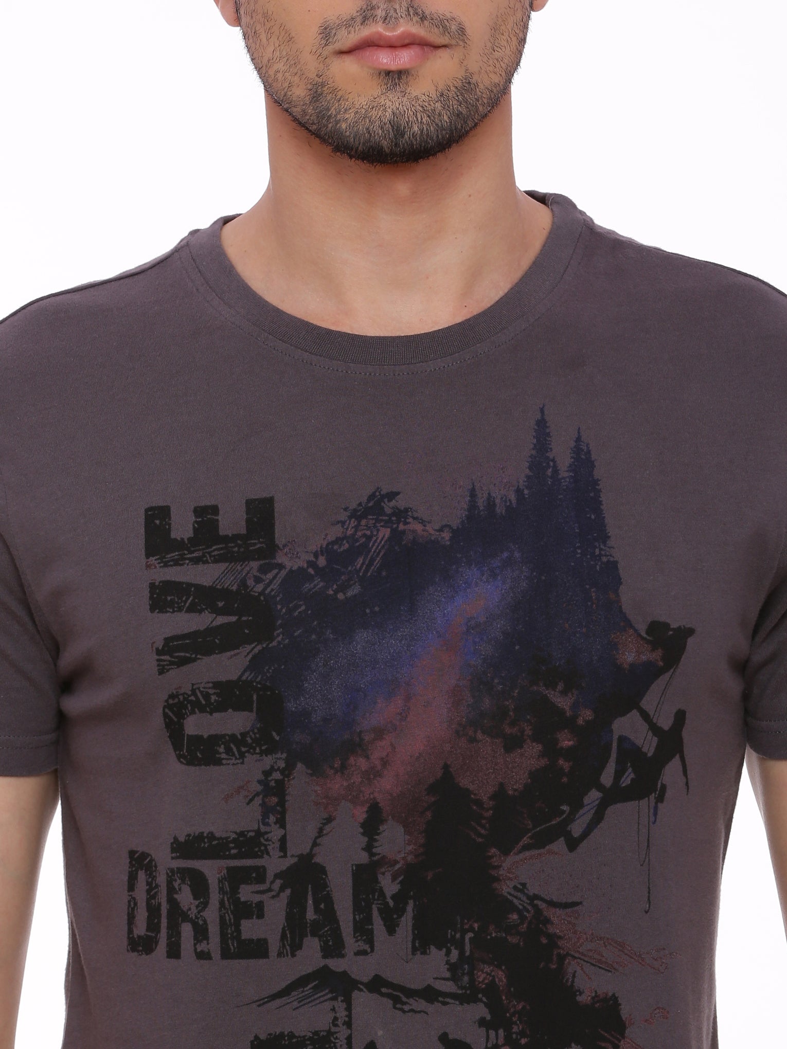 Travel Dream Dark Grey Printed Men T-Shirt Wolfpack