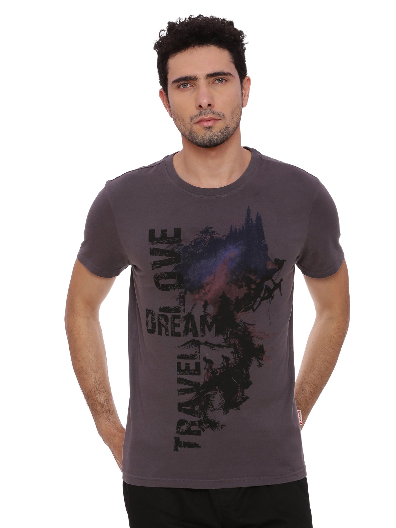 Travel Dream Dark Grey Printed Men T-Shirt Wolfpack