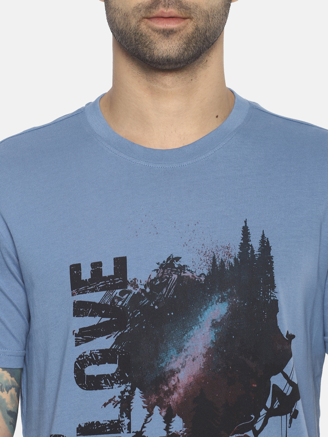 Travel Dream Mid Vel Blue Printed Men T-Shirt Wolfpack