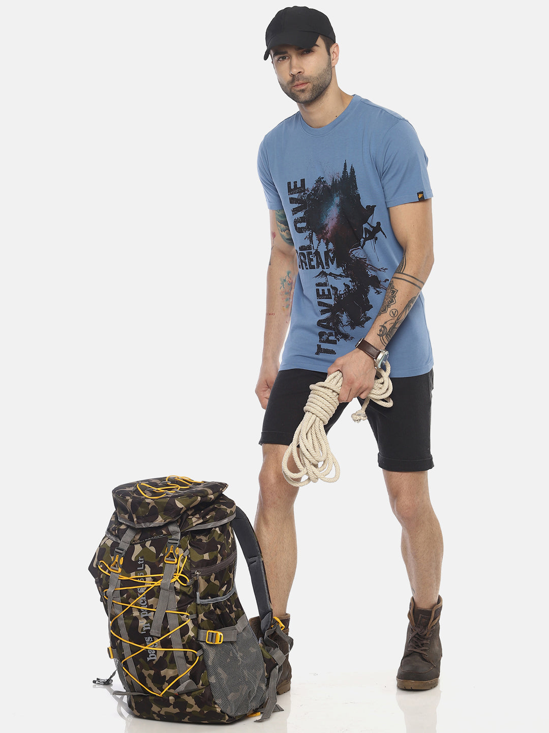 Travel Dream Mid Vel Blue Printed Men T-Shirt Wolfpack