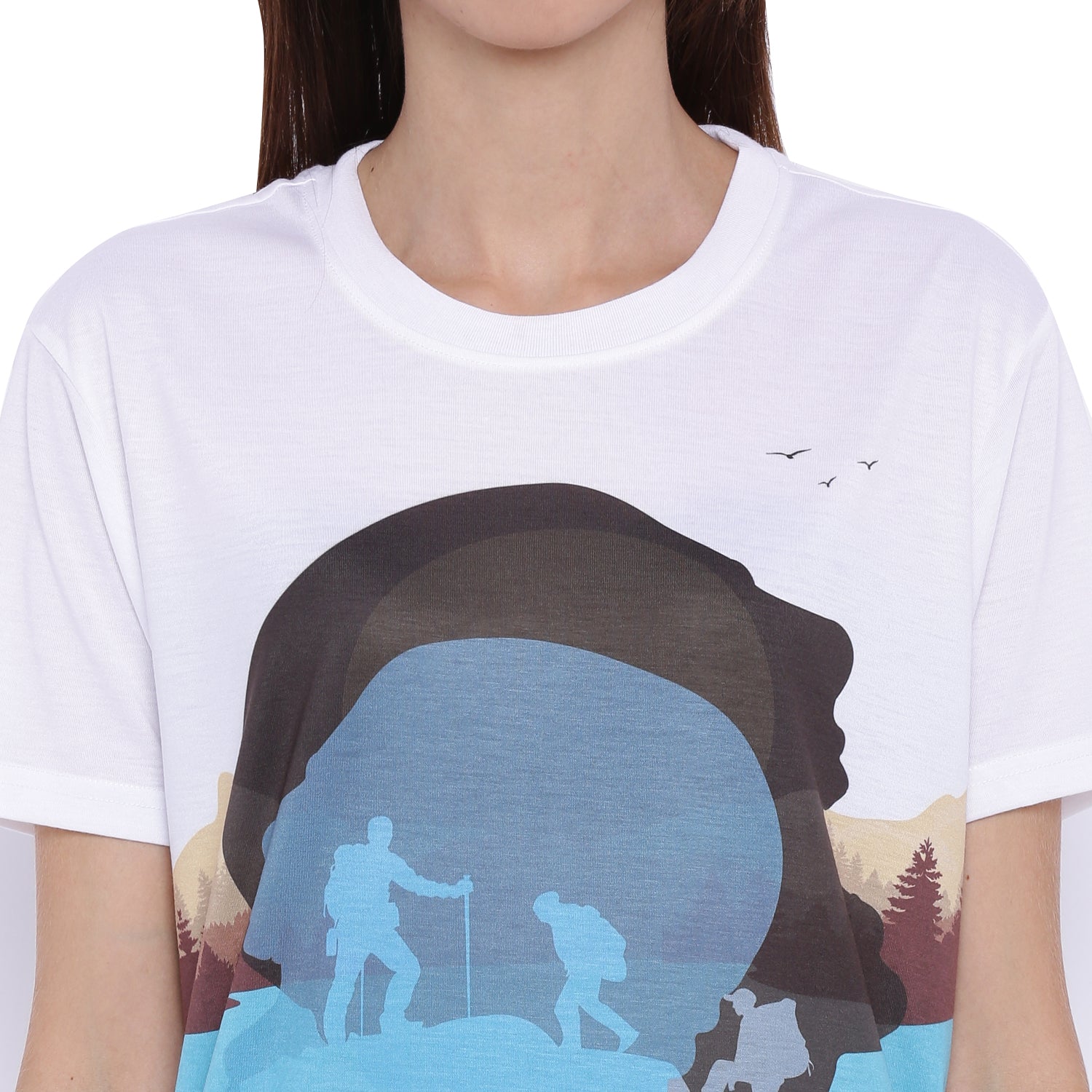 Wolfpack Trekking White Printed Women T-Shirt