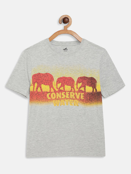 Wolfpack Boys Grey Melange Printed T-Shirt