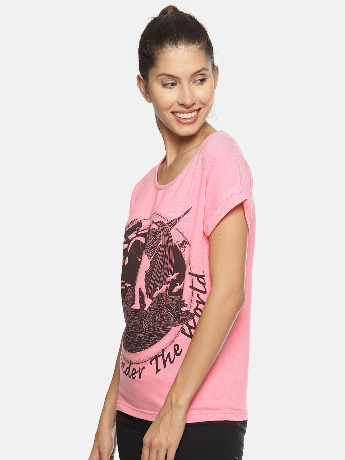 Wolfpack Women Pink Printed T-Shirt Wolfpack