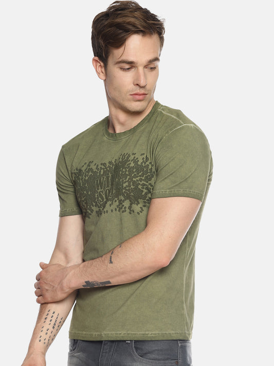 Wild Soul Green Printed Men T-Shirt Wolfpack