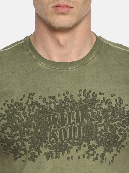 Wild Soul Green Printed Men T-Shirt Wolfpack