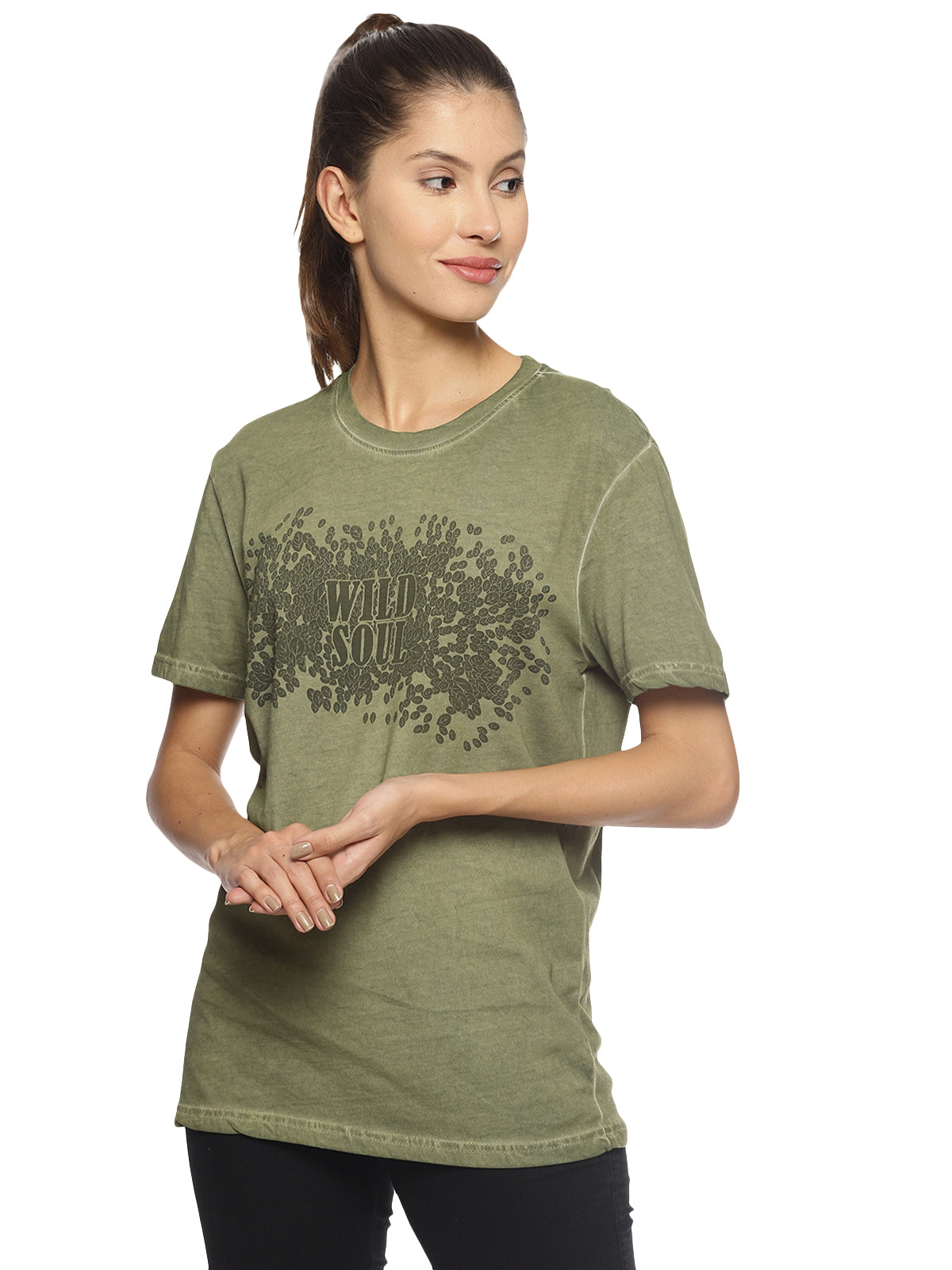 Wolfpack Wild Soul Green Printed Women T-Shirt Wolfpack