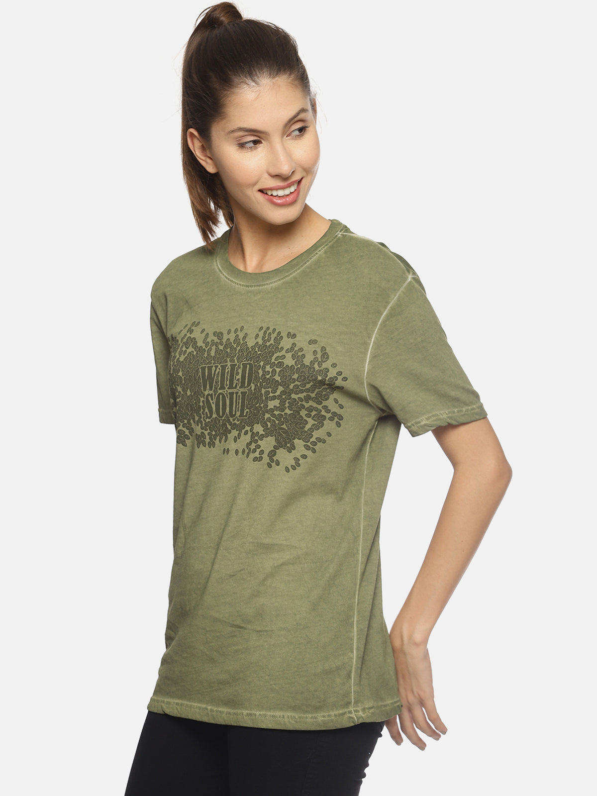 Wolfpack Wild Soul Green Printed Women T-Shirt Wolfpack