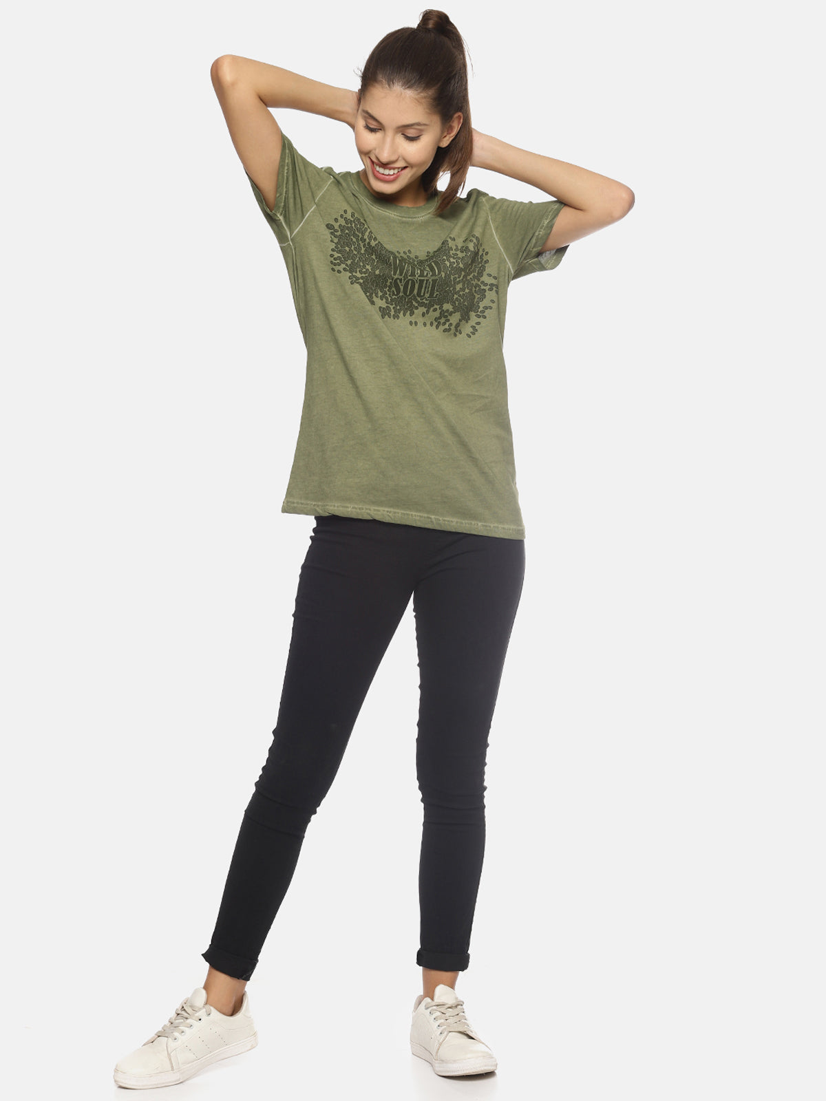 Wolfpack Wild Soul Green Printed Women T-Shirt Wolfpack